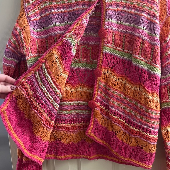 Hand-Knitted Vibrant Multicolor Cardigan - Picture 4 of 5